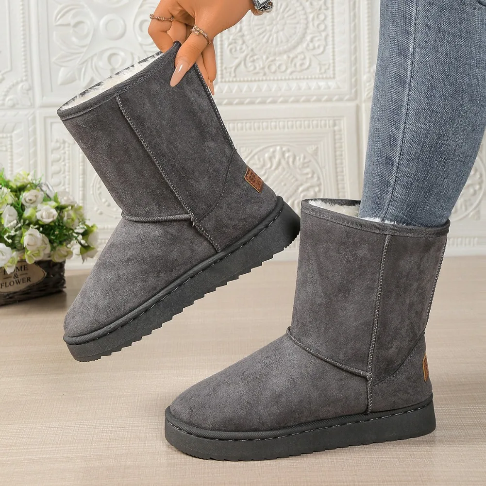 Wasserdichte, warme Plateau-Schneestiefel für Damen, große Größen, Winter-Slip-On-Stiefel, flache, lässige Damenstiefel, 2026 neue Mode – Detail 20