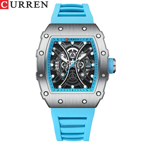Imagen 2 del producto Reloj CURREN 3D para hombre, relojes de cuarzo de acero inoxidable de primeras marcas, reloj creativo resistente al agua, reloj de pulsera con correa de silicona
