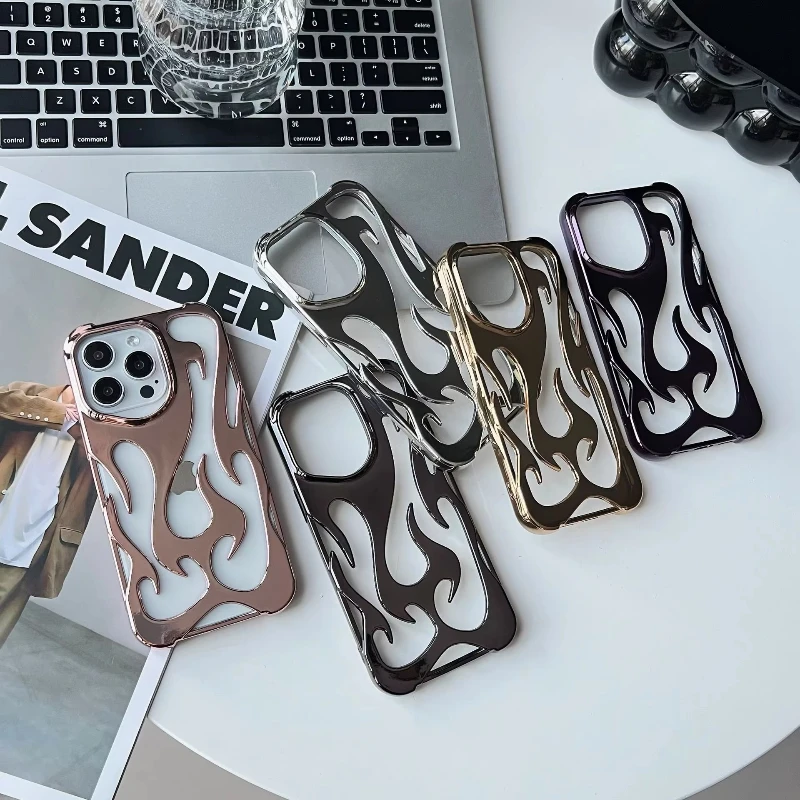 

New 3D Flame pattern Hollow Slim Phone Case for iPhone 16 15 14 13 12 11 Pro Max 15 14 16 Plus Shockproof Protective soft Cover