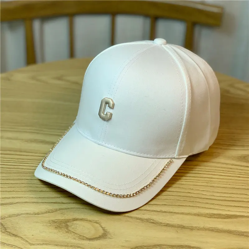 C Letter Diamond-studded Baseball Cap Women's Solid Color Shade Golf Fishing Outdoor Sports Back Button Hat Hip-hop Streetwear