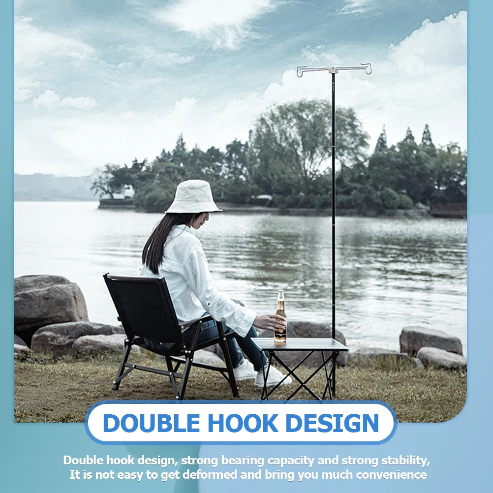

1 Set Outdoor Folding Lamp Rack Camping Light Bracket Double Hooks Lightweight Portable Light Stand Foldable Aluminum Alloy