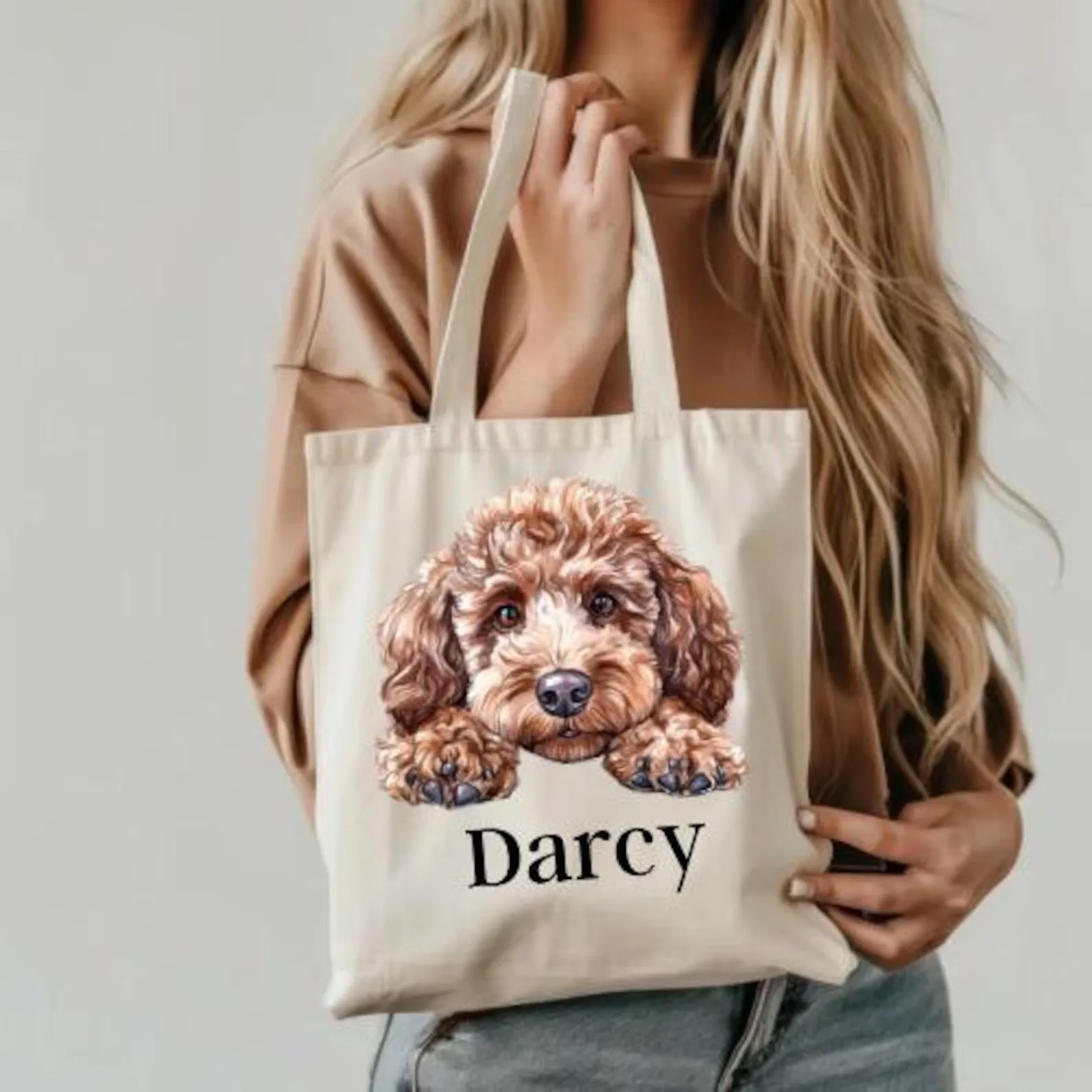 

Personalized Pet Portrait Tote Bag Custom Pet Photo Name Canvas Bag Christmas Gift for Pet-Loving Family Daily Carrying Shopping