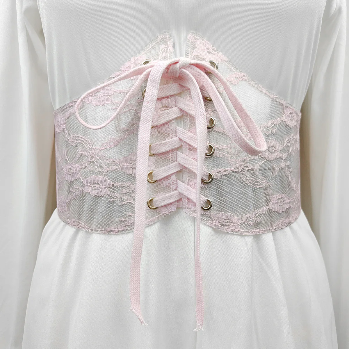 

Women's Runway Fashion Pink Lace Elastic Cummerbunds Female Dress Corsets Waistband Belts Decoration Wide Belt R1227