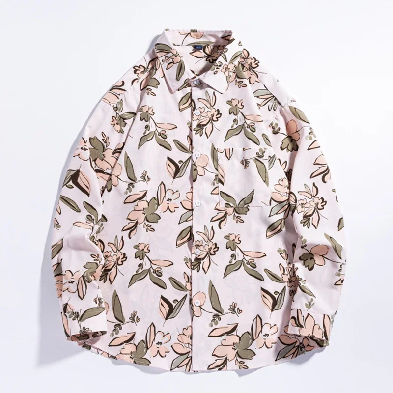 Trendy Brand Fashion Autumn New Men's Turn-down Collar Printing Single Breasted High Street Casual Loose Long Sleeve Shirts Tops