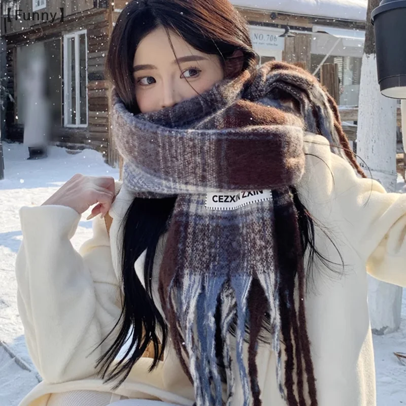 〔Funny〕 New Plaid Scarf Women Autumn And Winter Korean Style Fashion All-match Thick Warm Couple Neck Scarf