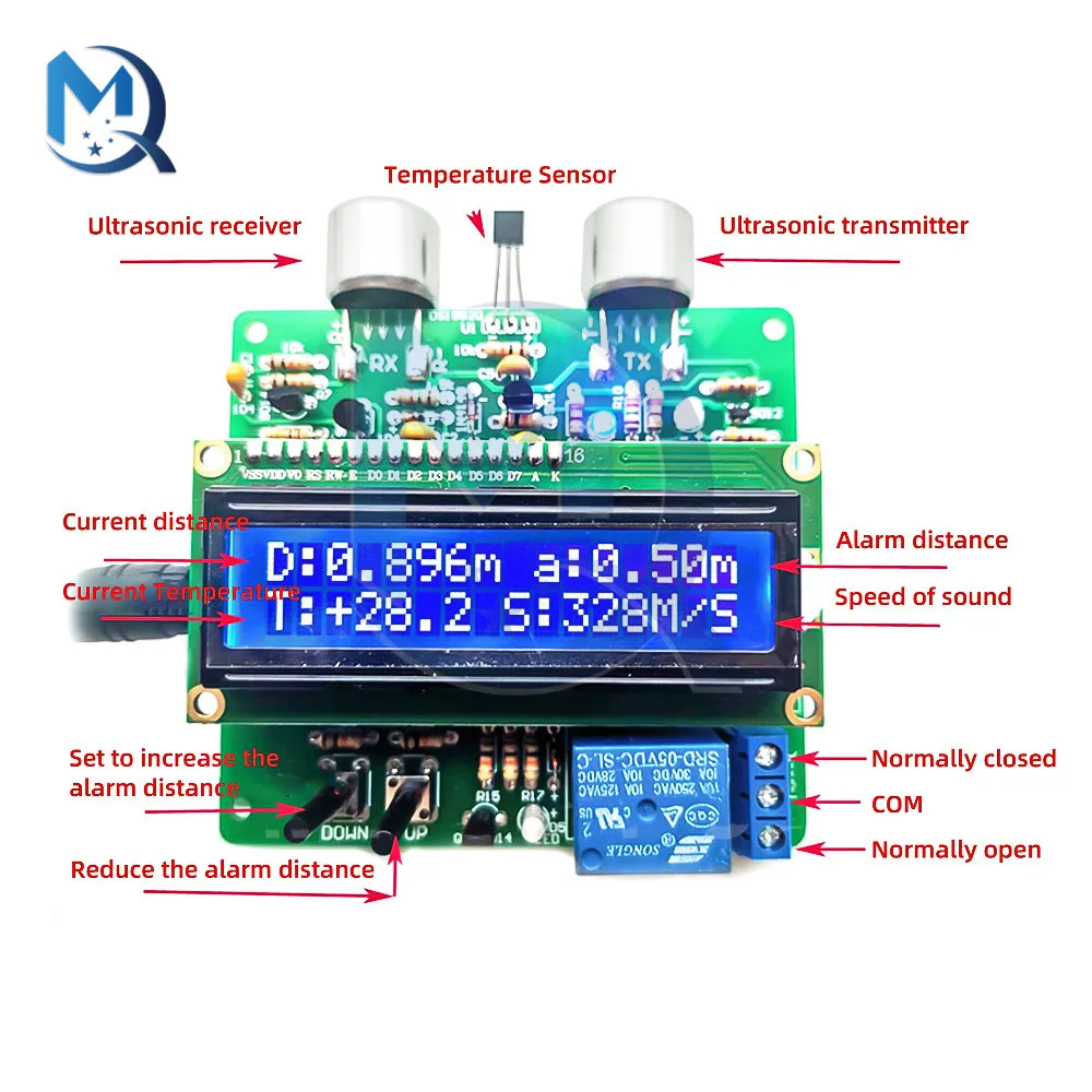 51 Single-chip Ultrasonic Rangefinder Module DIY DC 4.5V/5.5V LCD Display Measure Distance Alarm Distance Can Be Set 3CM-150CM