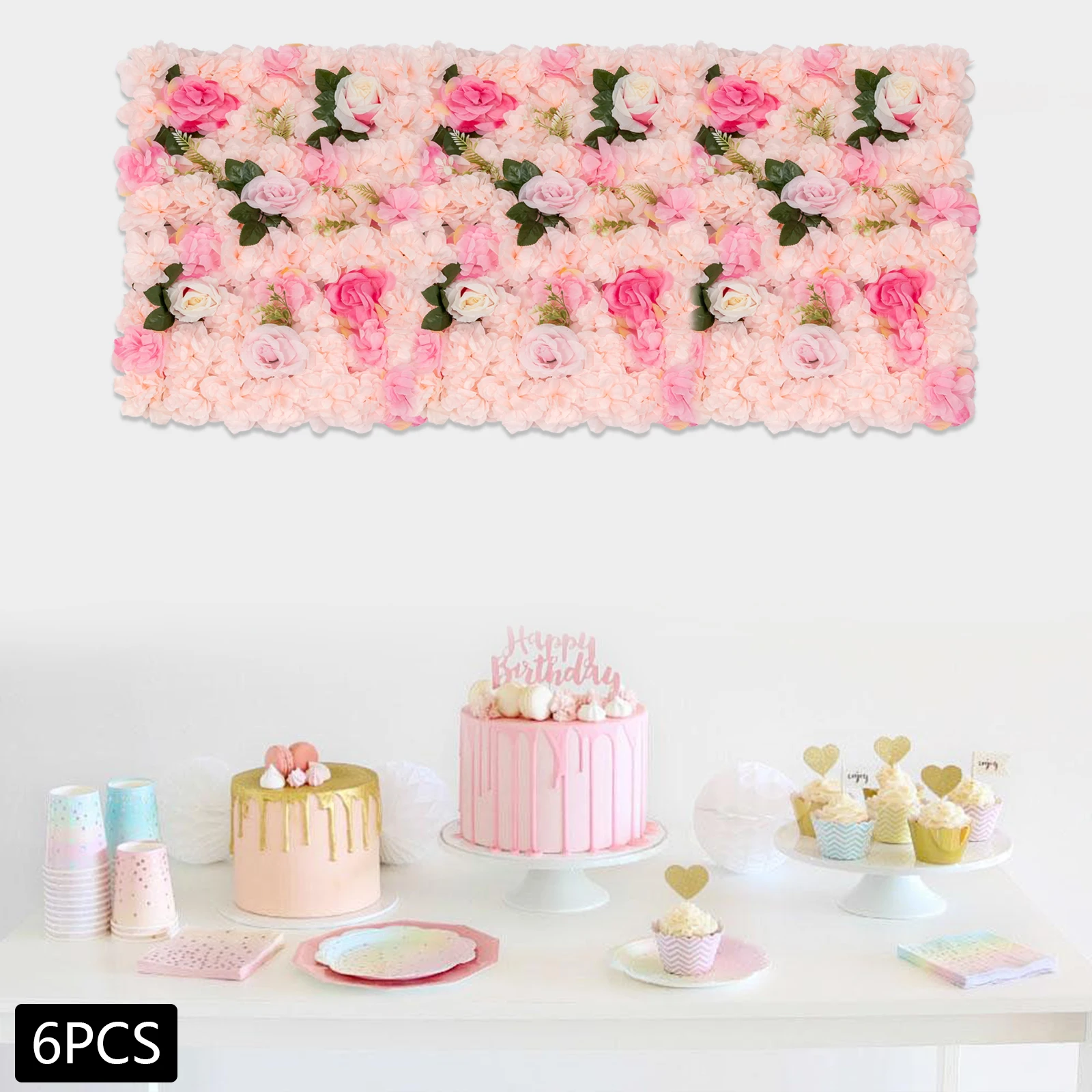 6 Paneles de Pared con Flores de Dalia Rosa Claro, Paneles de Tela con Diseño de Flores, Color Rosa Pálido