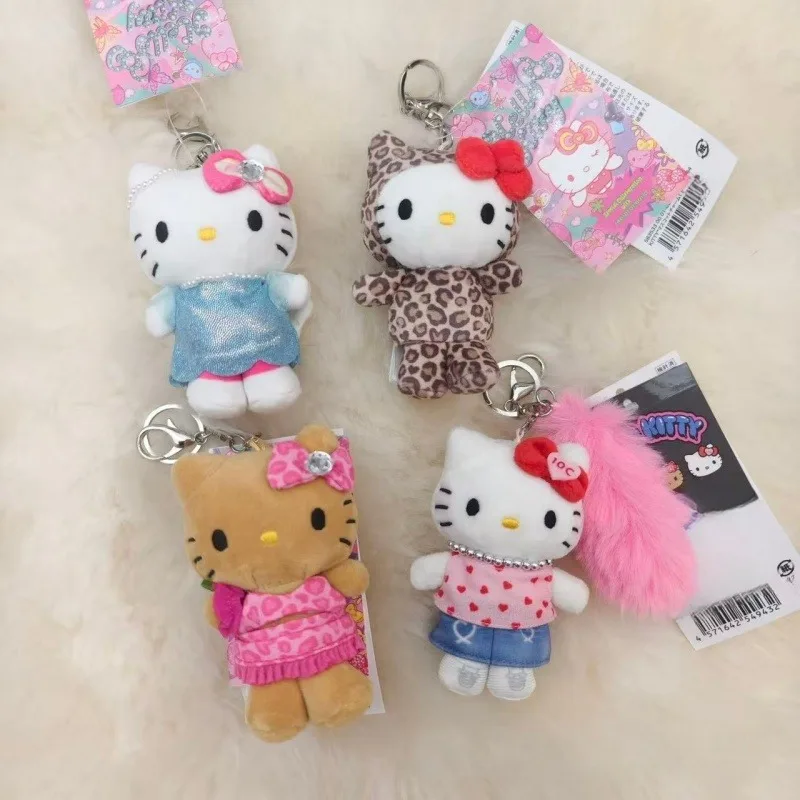 Sanrio Repipi pluche sleutelhanger Hello Kitty luipaard zwarte hanger Y2K cartoon donkere huid pluizige Kitty kat hart gevulde sleutelhanger