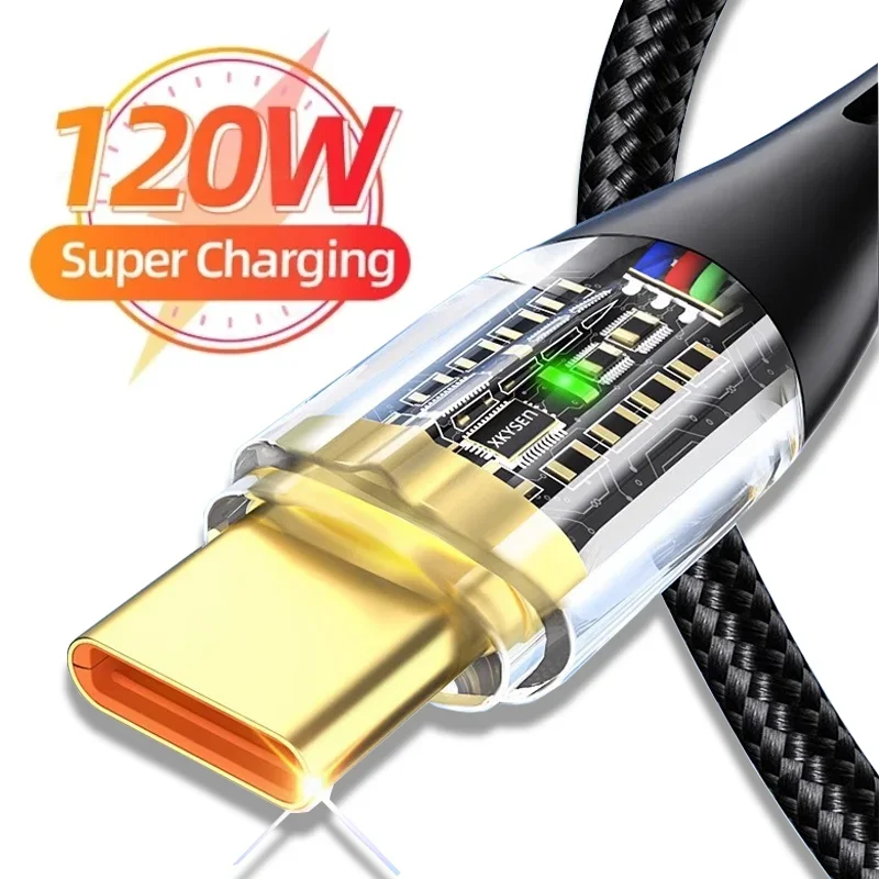 

120W 6A USB To Type C Super Fast Charging Cables Data Cord For Xiaomi 14 13 12 Samsung S24 S23 S22 Huawei Type-C Charger Cord