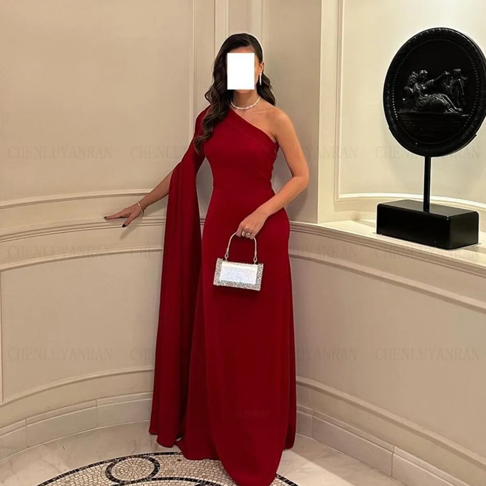 Red Simple Formal Occasion Dresses 2024 One-Shoulder Satin Ball Gowns Long Sleeve Elegant Sexy Evening Party Gown فساتين الحفلات