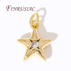 18K Gold Plated Metal Star Charms Accessories For Earrings,Brass with Zircon Pendants For Bracelets DIY Jewelry Making Supplies