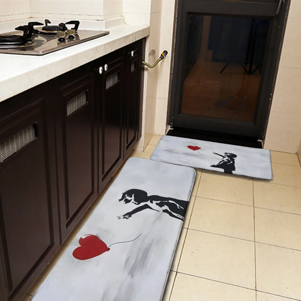 Banksy Girl With Heart Balloon Graffiti Kitchen Mat Floor Carpet Fashion Simple  House Modern Home Decor   ﻿