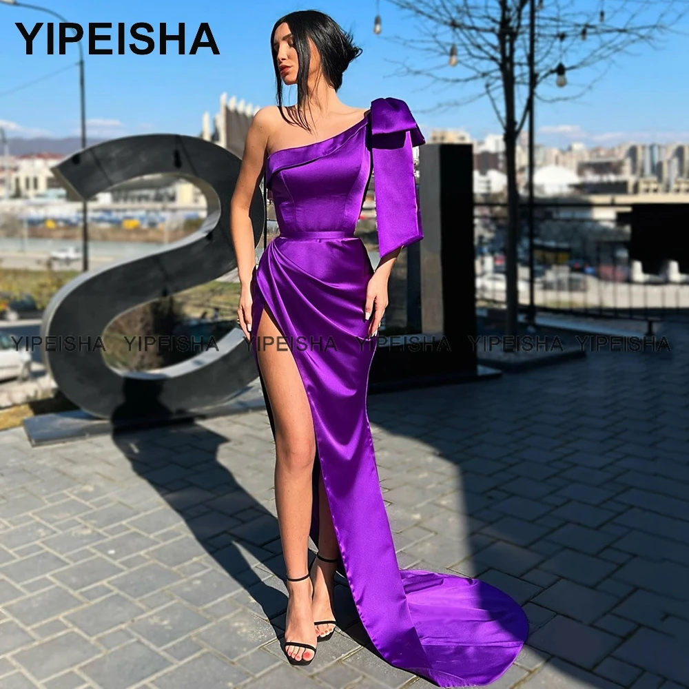 Yipeisha สีเขียวมรกต Mermaid Prom Dresses ด้านข้าง Slit Off-Shoulder ซาตินชุดราตรียาวสีแดงชุดพรรคอย่างเป็นทางการ