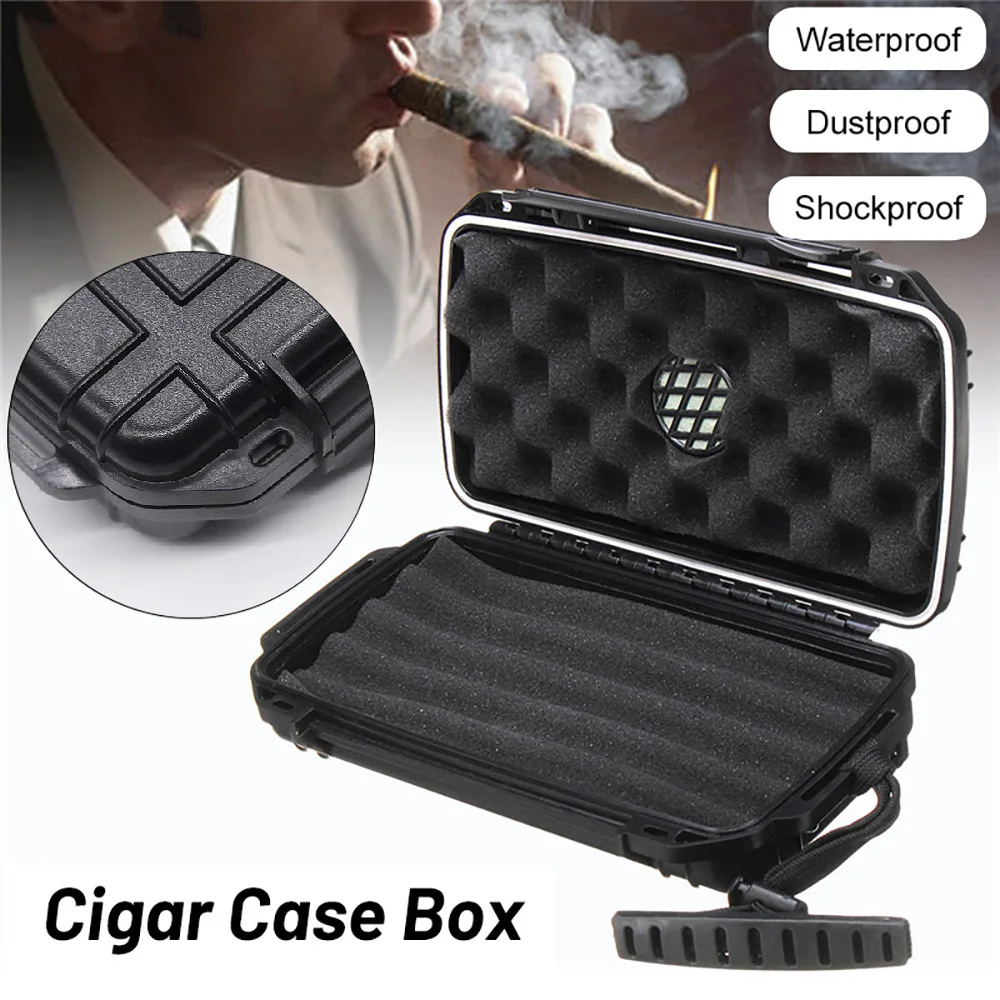 Cigar Plastic Travel Humidor Case Waterproof Dustproof Shockproof Hard Shell Case Builtin Foam Humidor Lighter Cigar Storage Box