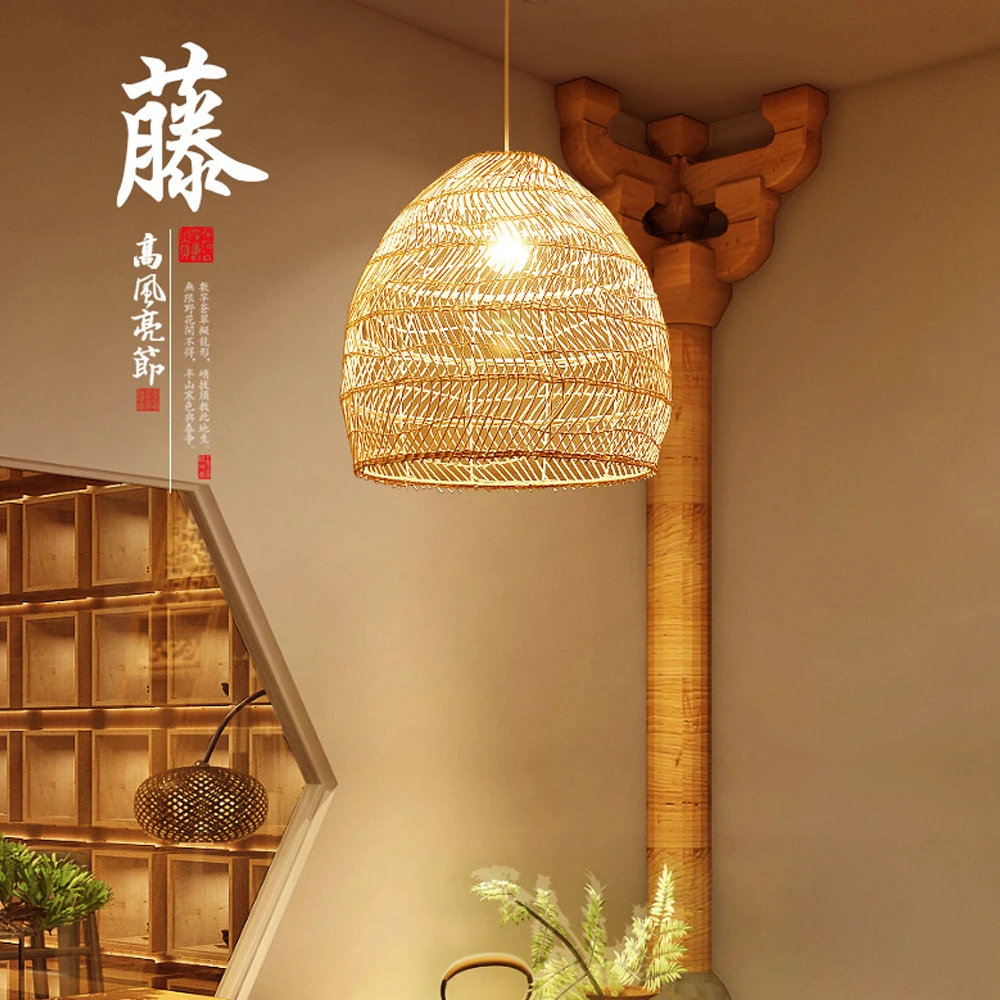 

ZK50 Handmade Rattan Simple Art Chandelier Living Room Dining Room Rattan Lampshade Decoration Indoor Bedroom Lighting Fixture