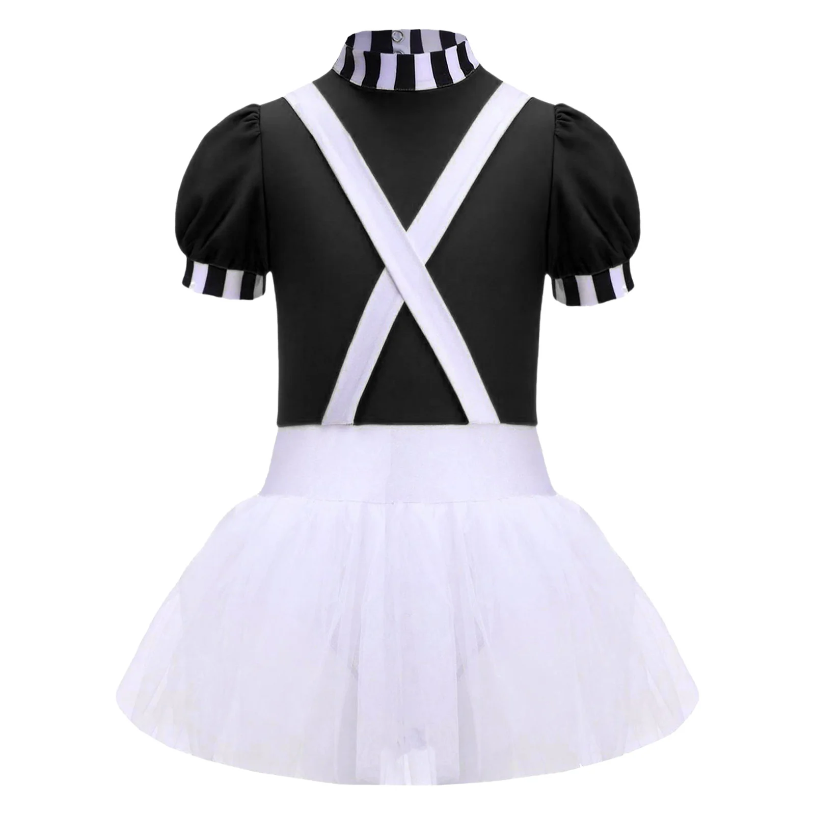 Dziewczęca sukienka baletowa Tutu Chocolate Factory Worker Halloween Carnival Party Fantasia Braces Short Stripe-Cuffed Sleeves Puffy Dress