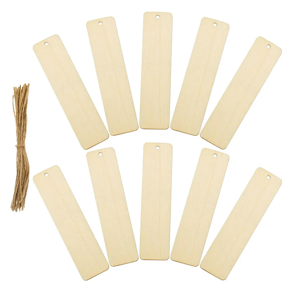 

10pcs Wooden Bookmark Blank Craft Tags DIY Bookmarks Hanging Decorations Unfinished Wood Ornaments Rectangle Shape Blank Spaces