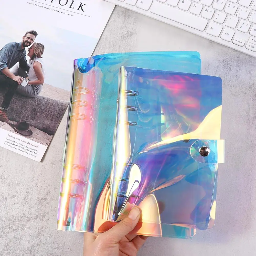 Student Planner Button Closure Spiral Ring Binder Cover PVC Notebook Cover School Office Supplies Loose Leaf Folder Notebook