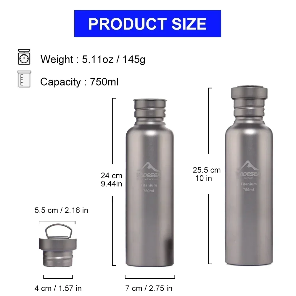 Widesea Camping Titanium Cup Water Bottle 750ml Sport Kettle Running Motivational Outdoor Ultralight  Hiking Drink Mug Cycling