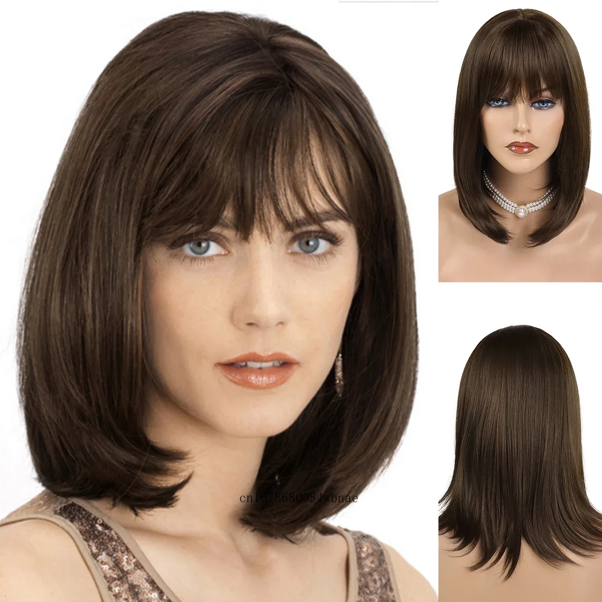 

Natural Brown Synthetic Hair Wig for Fashion Women Shoulder Length Bob Straight Soft Wigs Daily Party Costume Heat Resistant