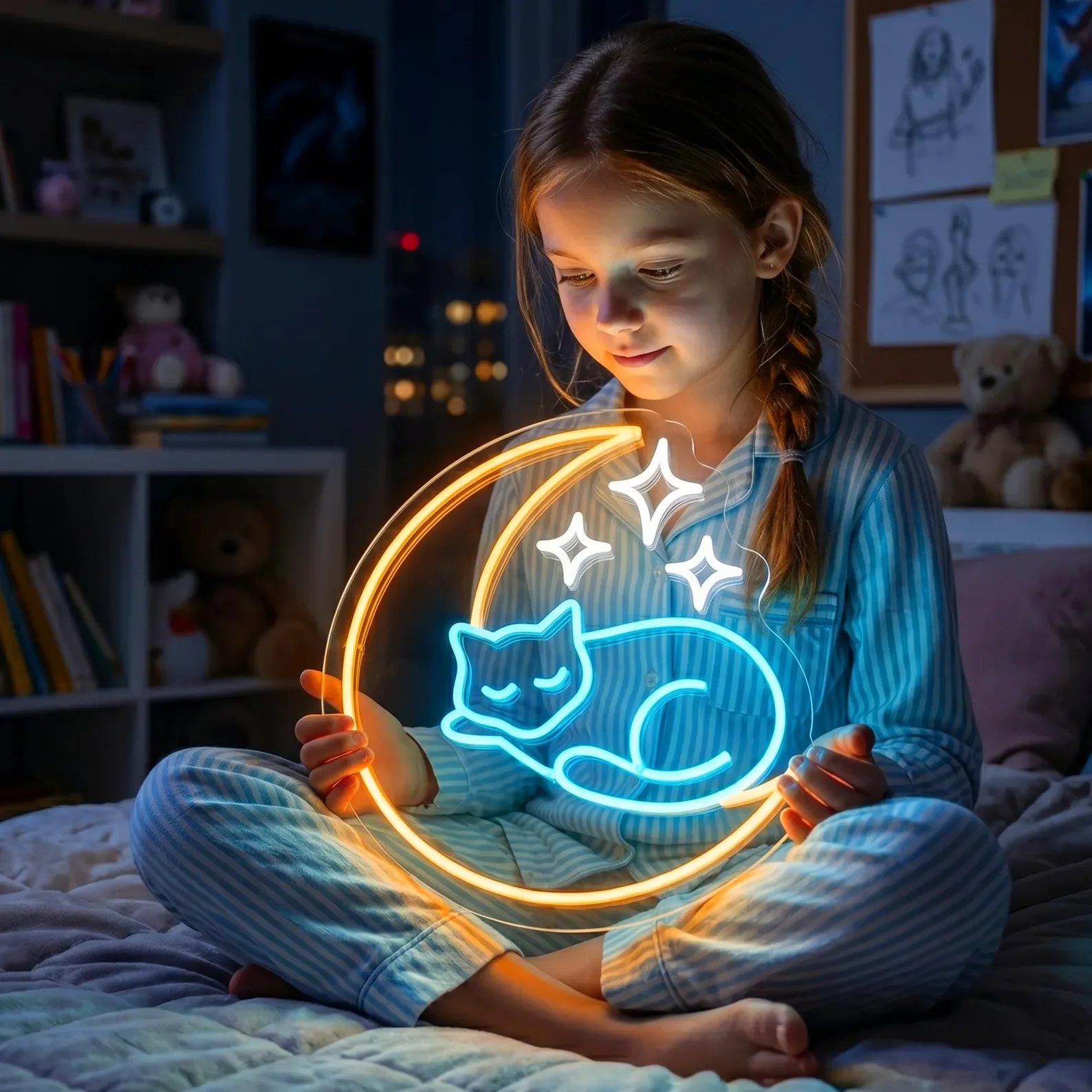 Cat Moon Neon Sign,Sleeping Kitty Neon,Celestial Bedroom Decor,Cute Cat Wall Art,Kawaii Room Decor,Gift For Cat Lover/Daughter