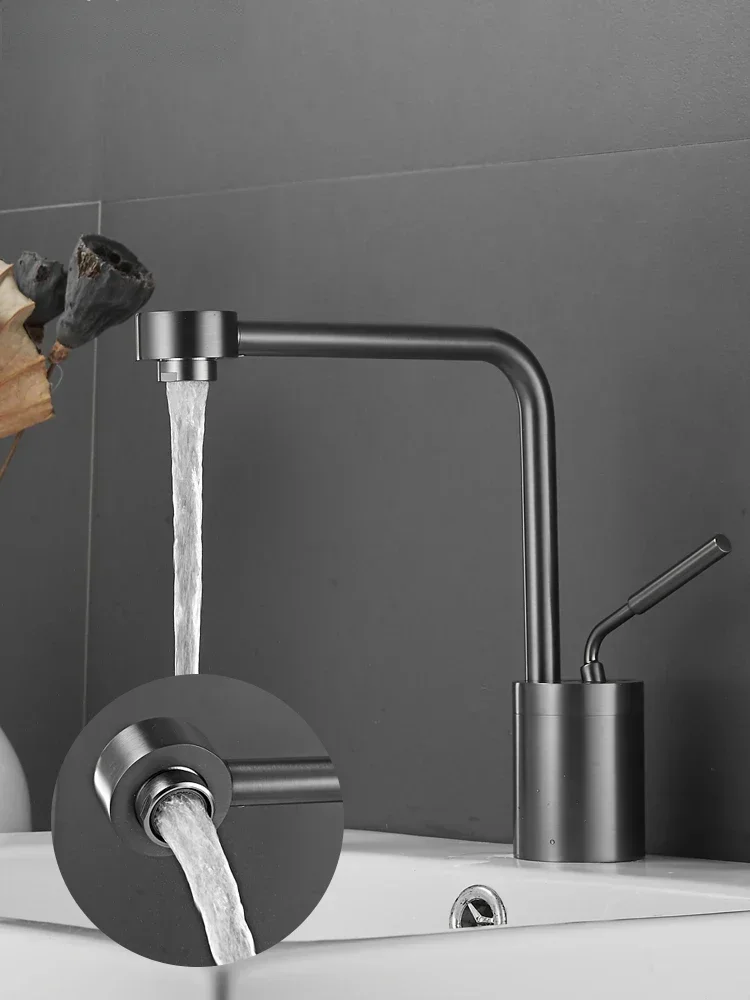 Copper Wire Drawing Gun Gray Faucet Bathroom Cabinet Multi-Functional Wash Basin Universal Rotating Hot and Cold Faucet