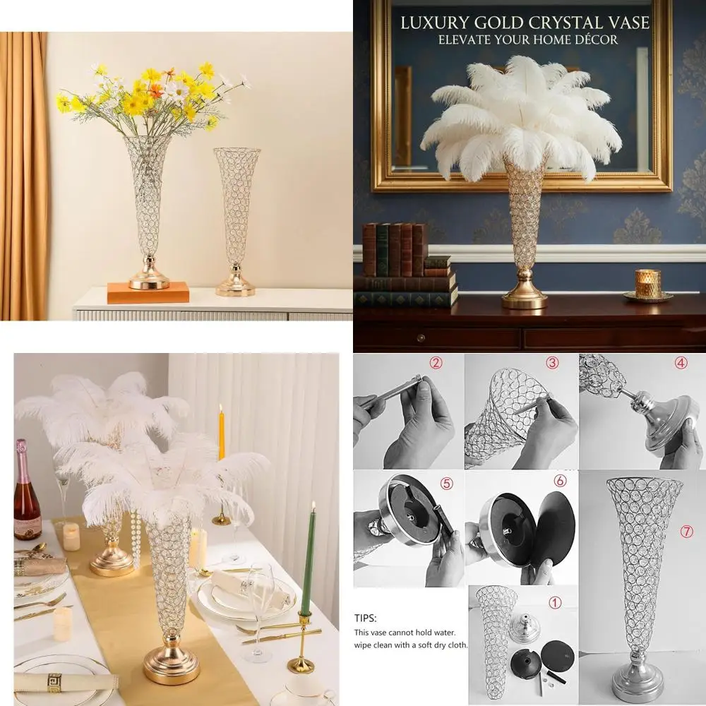 

20 Crystal Trumpet Vases for Weddings, Elegant Metal Flower Vases, Ideal for Party, Dinner, Anniversary, and Home Decor