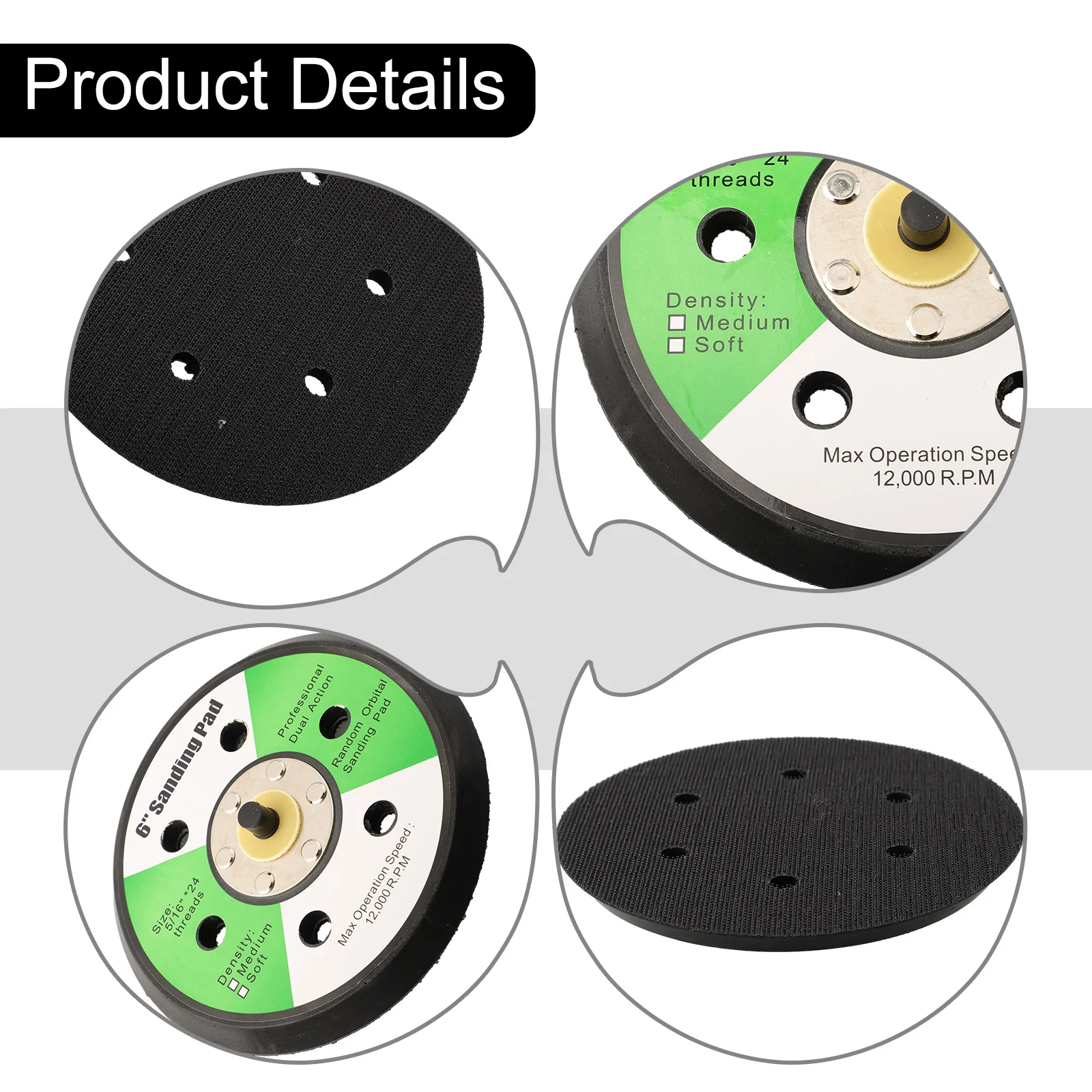 Backing Pad 125/155mm 6holes Sander Backing Pad Hook &  Lo  Op Polisher Sponge Sanding Disc Replacement Sanding Tools