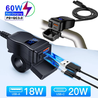PD QC3.0 Motorcycle USB Fast Charger Handlebar Dual USB Socket Waterproof 12V Power Supply Adapter with Switch Voltmeter
