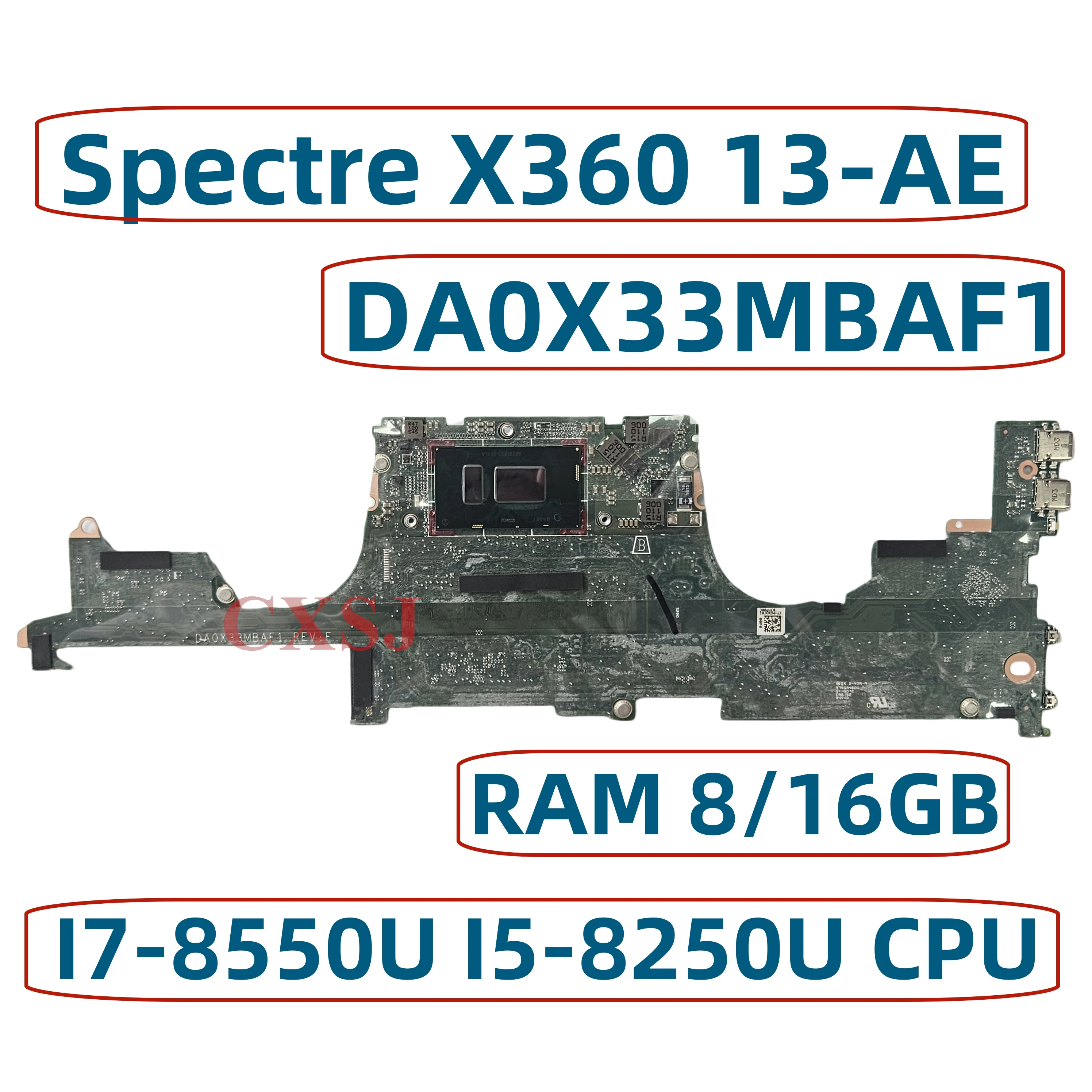 941884-601 941883-601 DA0X33MBAF1 For HP Spectre X360 13-AE 13T-AE X33 laptop motherboard With I7-8550U I5-8250U CPU 8/16GB RAM