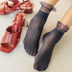 Women Sexy Lace Socks Spring Fashion Mesh Thin Breathable Velvet Sock Japanese Kawaii Girls Cute Streetwear Long Sock