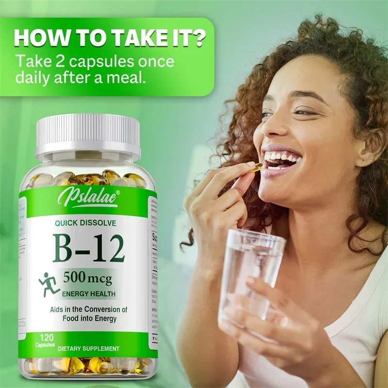 Vitamin B12 Capsules - for Mood, Brain, Nervous System, Energy, Metabolism