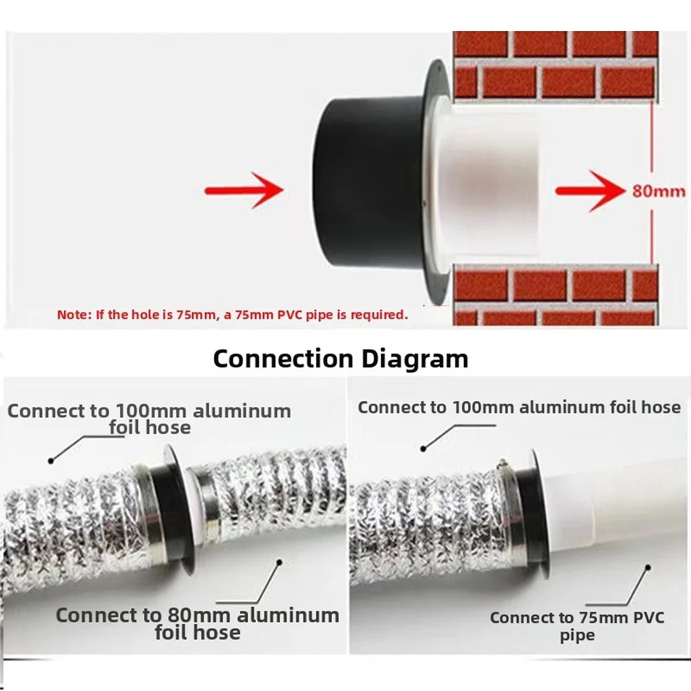 ABS Way Check Valve 100mm To 80mm 75mm Reducer For Bathroom For Exhaust Fan Air Duct Pipe Fitting Black