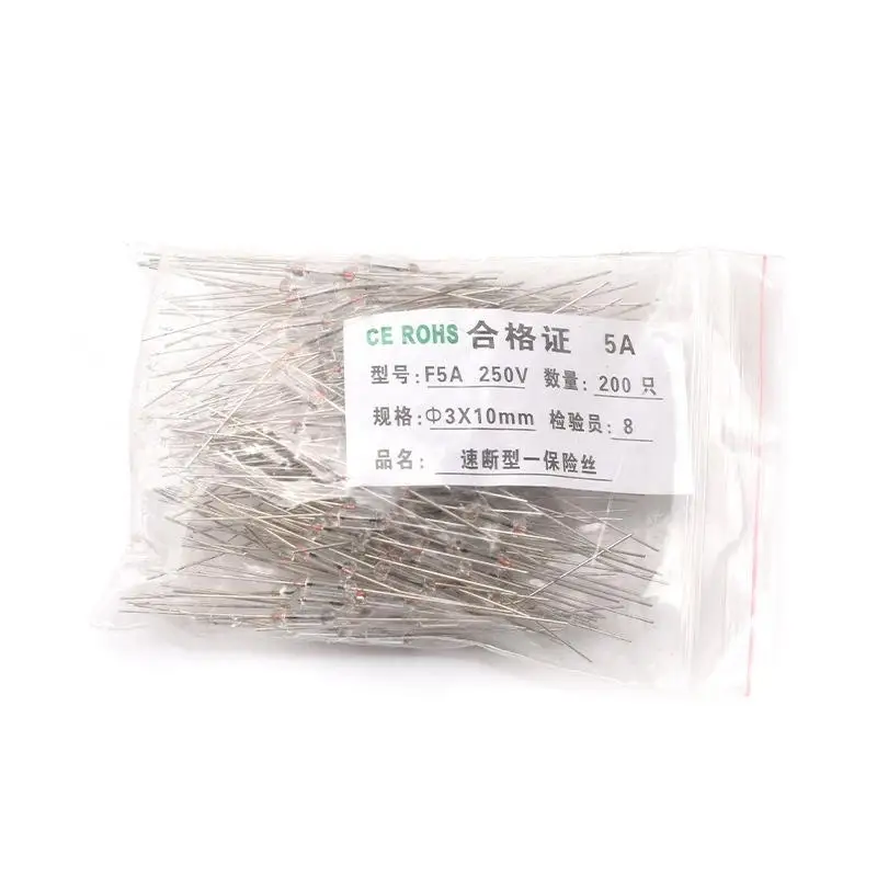 【CCA】200PCS 3*10mm 0.5A/1A/2A/3A/5A Axial Fast Glass Fuse With Lead Wire 3*10 0.5A 1A 2A 3A 5A