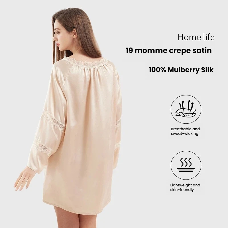 100% Mulberry Silk Pajamas WomenNightdress Minimalist Solid Color Satin Sleepwear Elegant Loungewear Luxury Nightwear