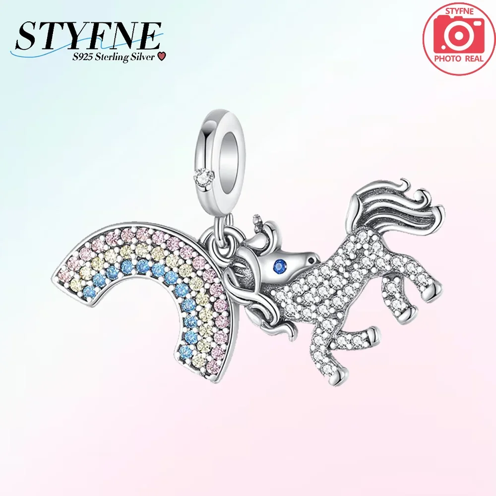 Unicorn Pegasus Rainbow Dangle Silver Plated Charm for Bracelets