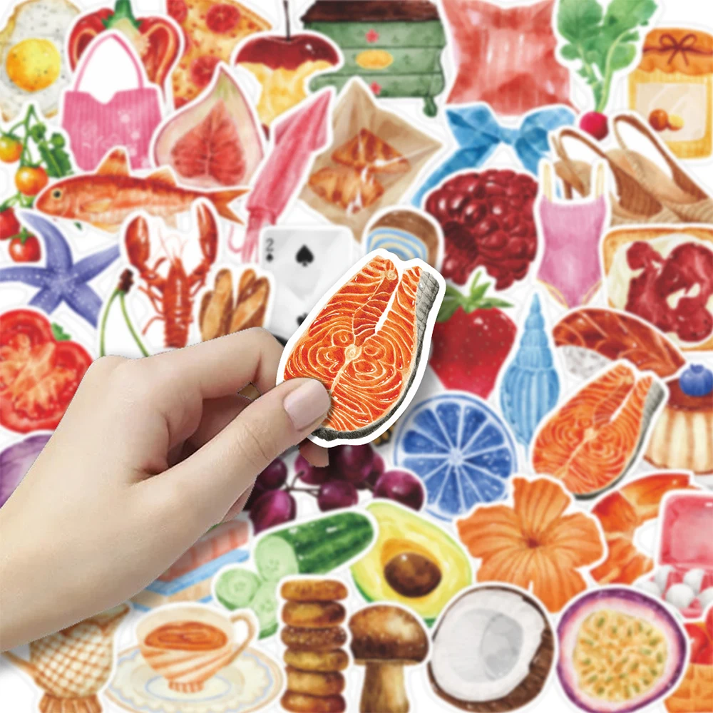 

10/30/66pcs Watercolor Mediterranean Food Stickers Vintage Aesthetic Art Sticker DIY Luggage Stationery Phone Cartoon Decals Toy