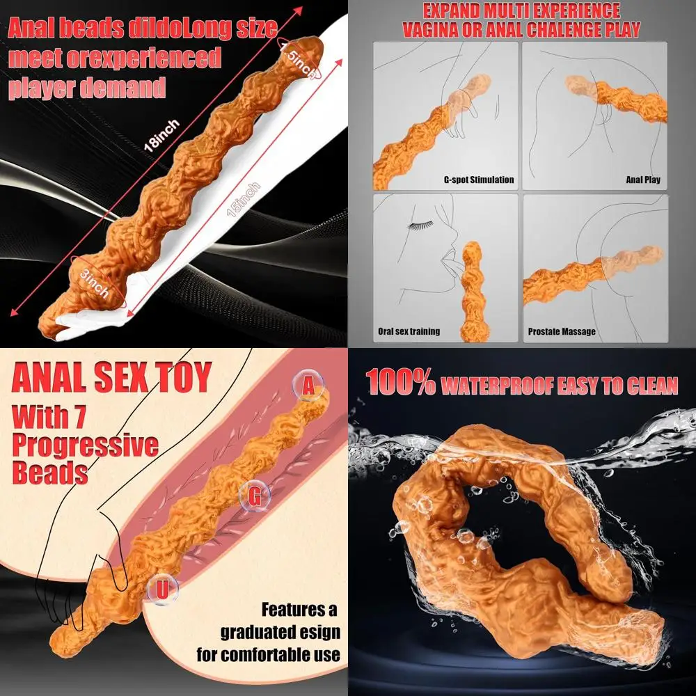 Consolador enorme de 18 pulgadas, tapón Anal, Juguetes sexuales para adultos, consoladores largos, tapón Anal grande con mango, cuentas anales de silicona suave con 7 progresivos