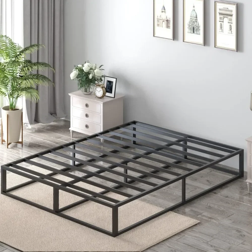 10 Inch Bed Frame with Steel Slat Support, Low Profile Full Metal Platform Bed Frame Support Mattress Foundation