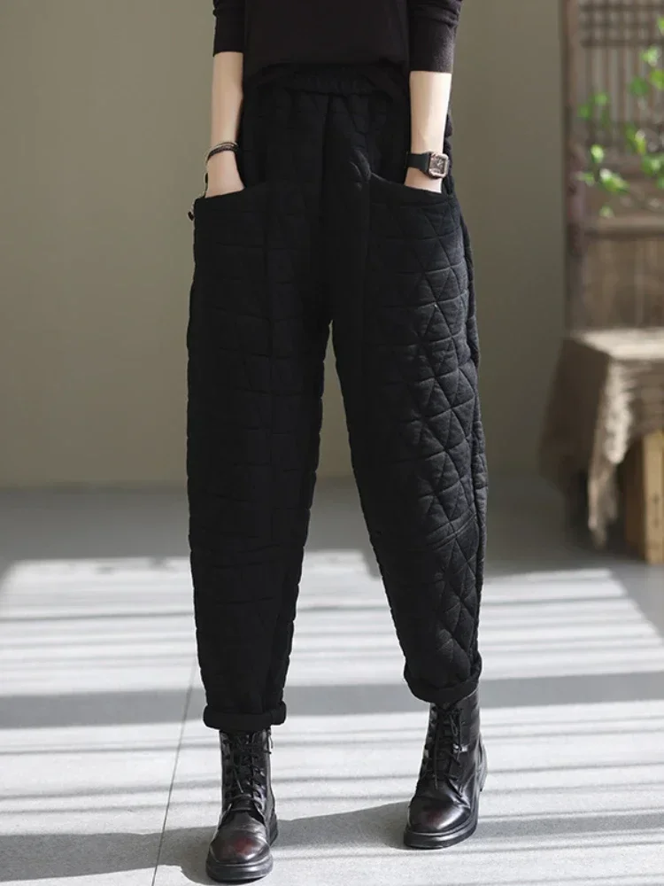 Imagem -05 - Calça Feminina Retrô Casual Acolchoada Calça Harém Espessa Streetwear Solta Roupas de Grandes Dimensões Nova Outono Inverno