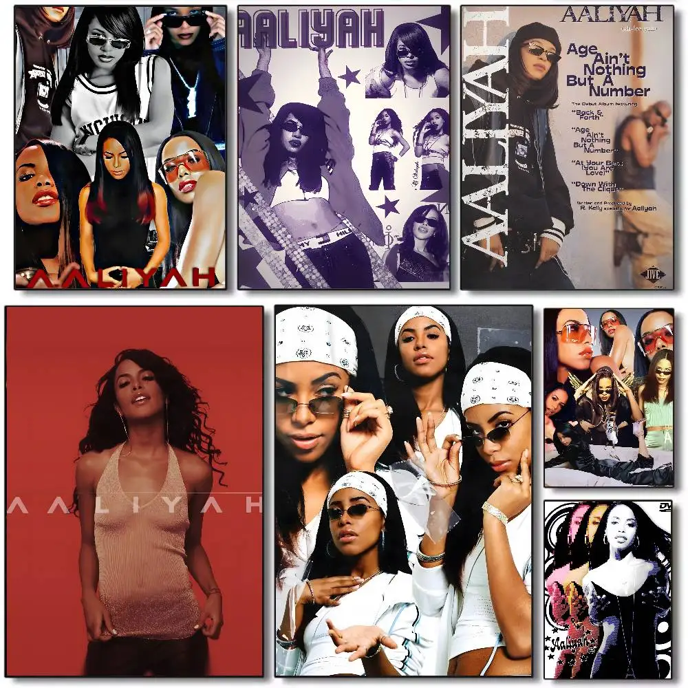 singer a-aaliyah Poster Art canvas HD aesthetic Printing Paper Wall Art for Living Room Bar fashion Home Decor