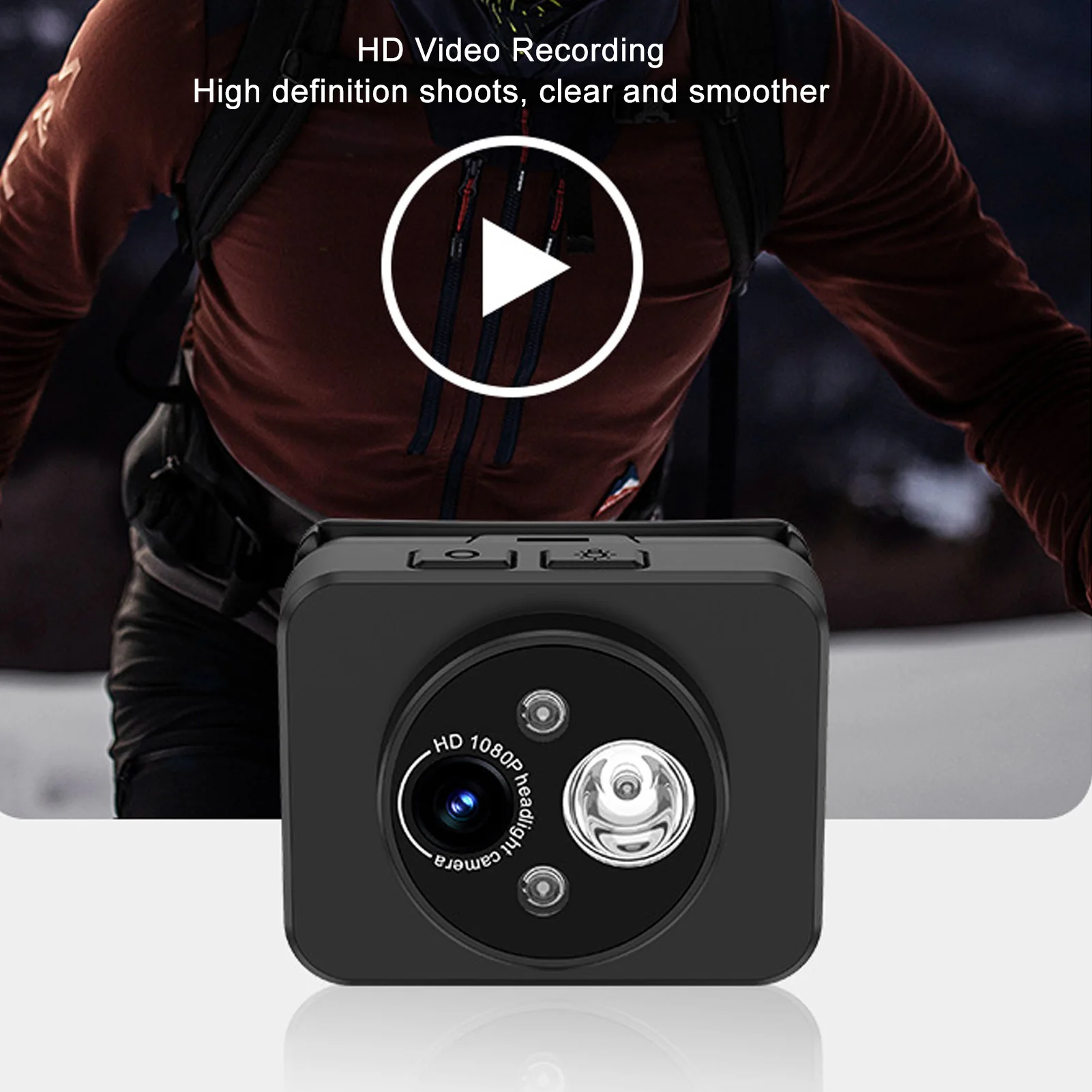 Head Video Camera Wearable Camera 1080P Resolution 2MP Pixels Sensor Wide Angle 6 Glass Lens for Mountaineering Life Recording