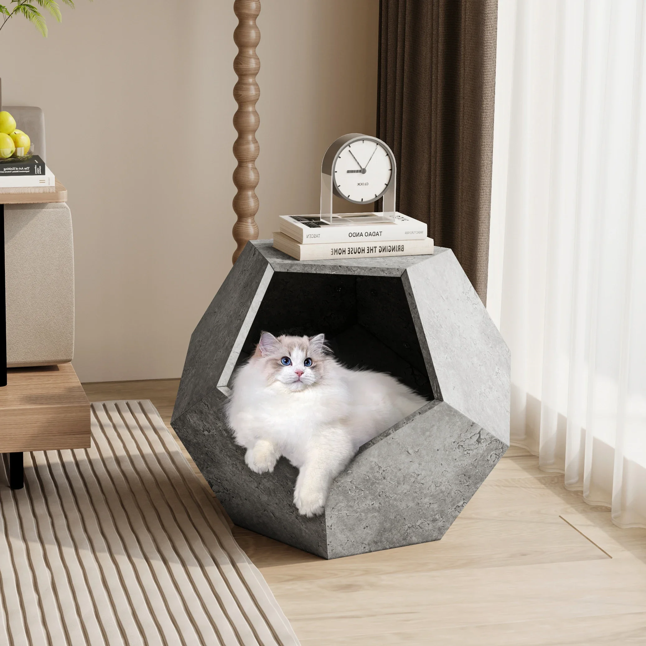 

Modern Pet Furniture Cat Carrier Side Table Sofa Side Table Planter MDF Multifunctional Furniture Cement Gray cat accessorie