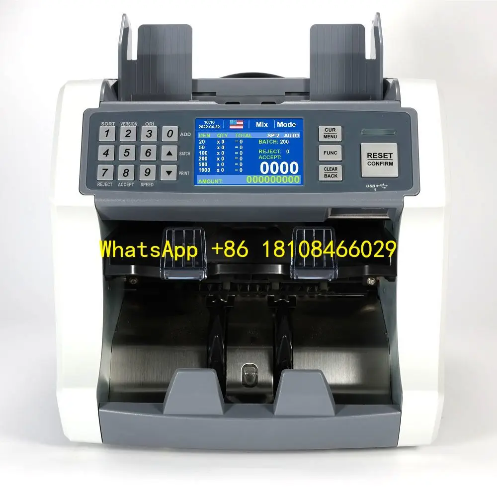Serial Number Printing Multi Currency Counting Value Mix Bill Counter and Sorter HL-S210 2pocket 2CIS with Printer