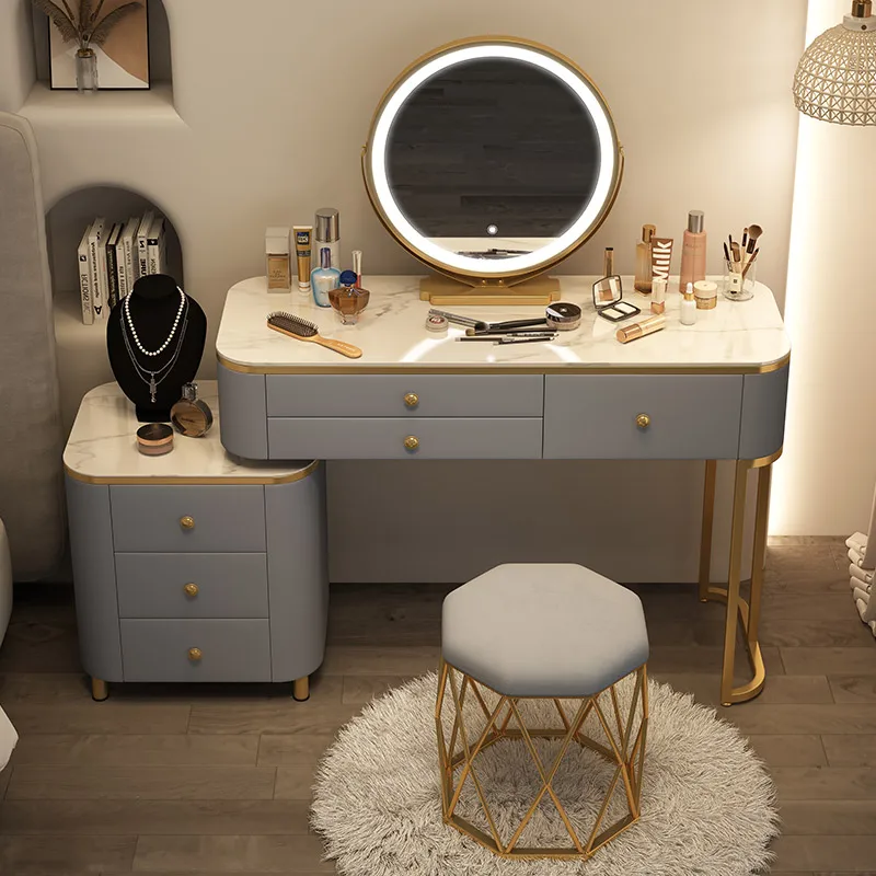 

White Luxury Dresser Storage Minimal Desings Mirror Bedroom Dressing Table Wooden Modern Vanitys Para Maquillaje Salon Furniture