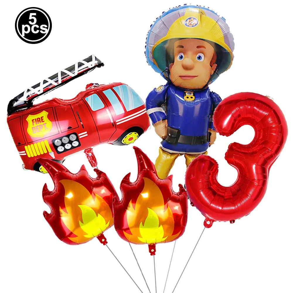 5 stücke Feuer Ballon Feuerwehrmann Feuerwehrauto 32 zoll Rote Anzahl Ballons Set Jungen Feuer Thema Geburtstag Party Dekoration Lieferungen – Detail 4