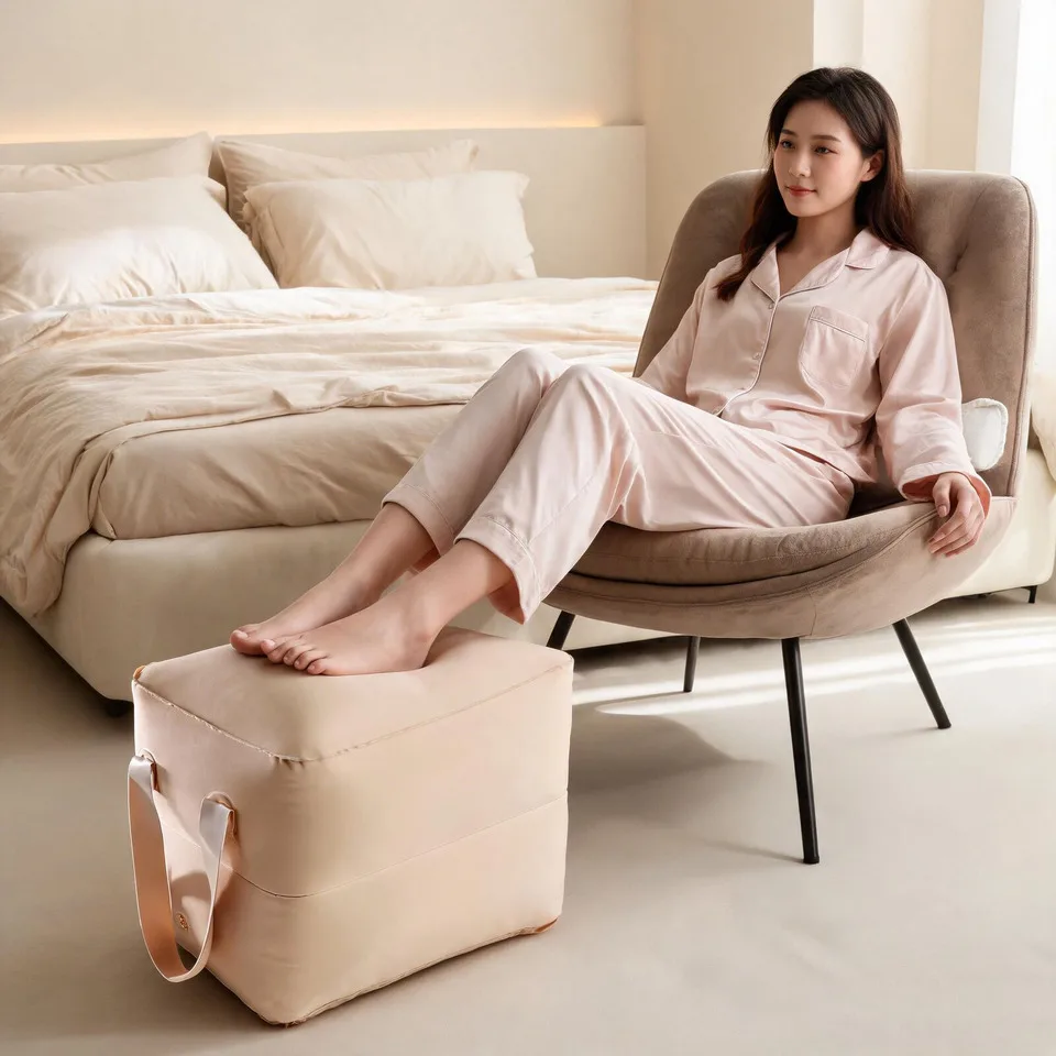 PVC Footrest Pillow Handle Auxiliary Resting Foot Pad Travel Waiting Seat Cushion Foldable Waterproof Fabric Portable Rest Home