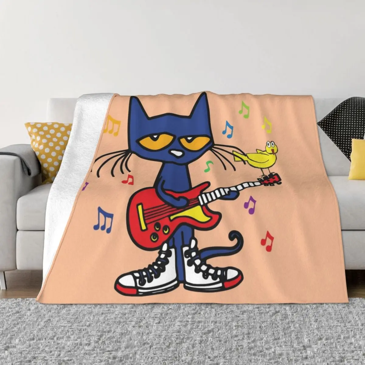 

Rock and Read Yellow Bird Pete the Cat with his Red Guitar and white Shoes Throw Blanket Sofas Sleeping Bag Blanket