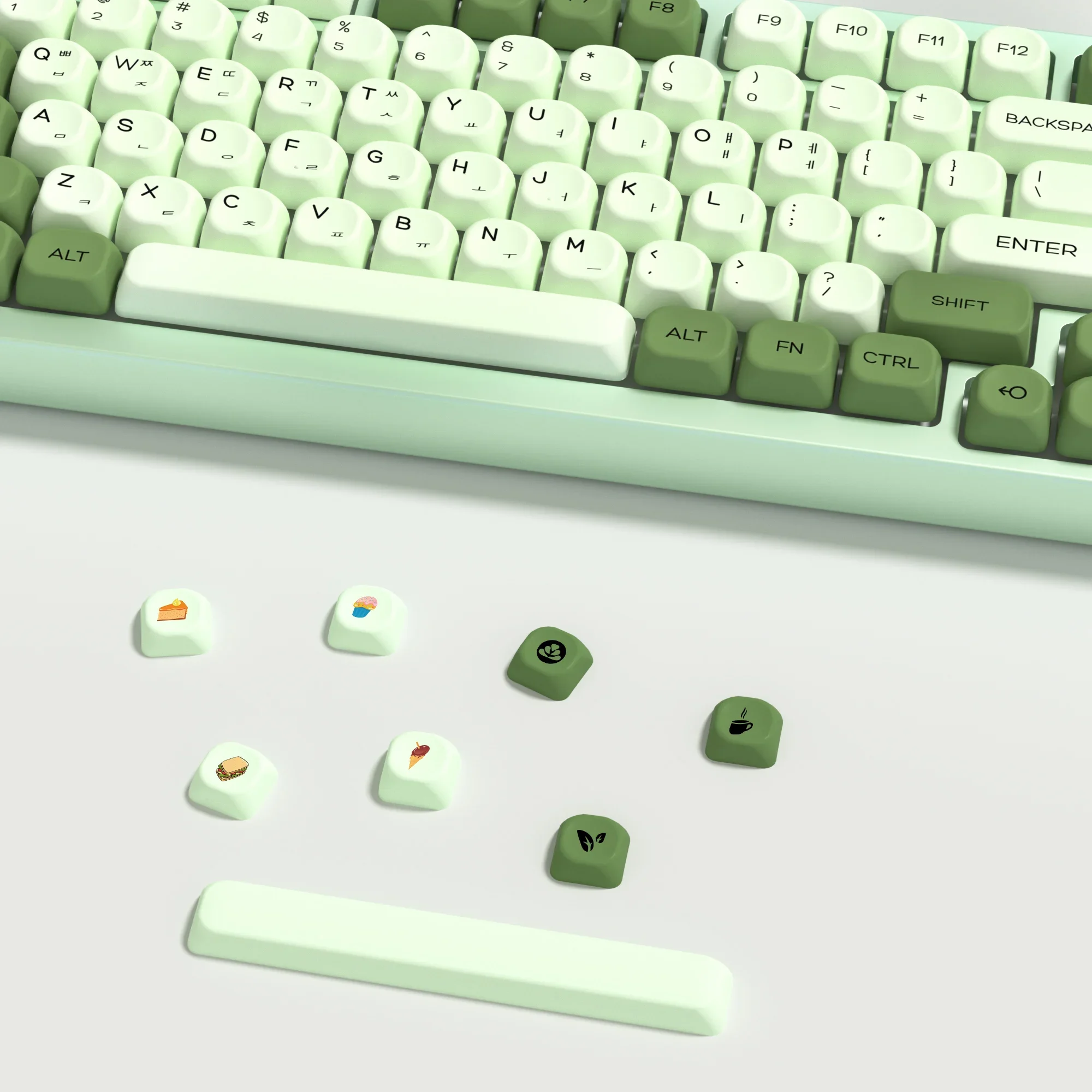 KBDiy KOA Profile Matcha Keycap PBT Green Korean Keycaps Cute Custom for Mechanical Keyboard 143 Keys Cap for Dz60/GK61/63/64