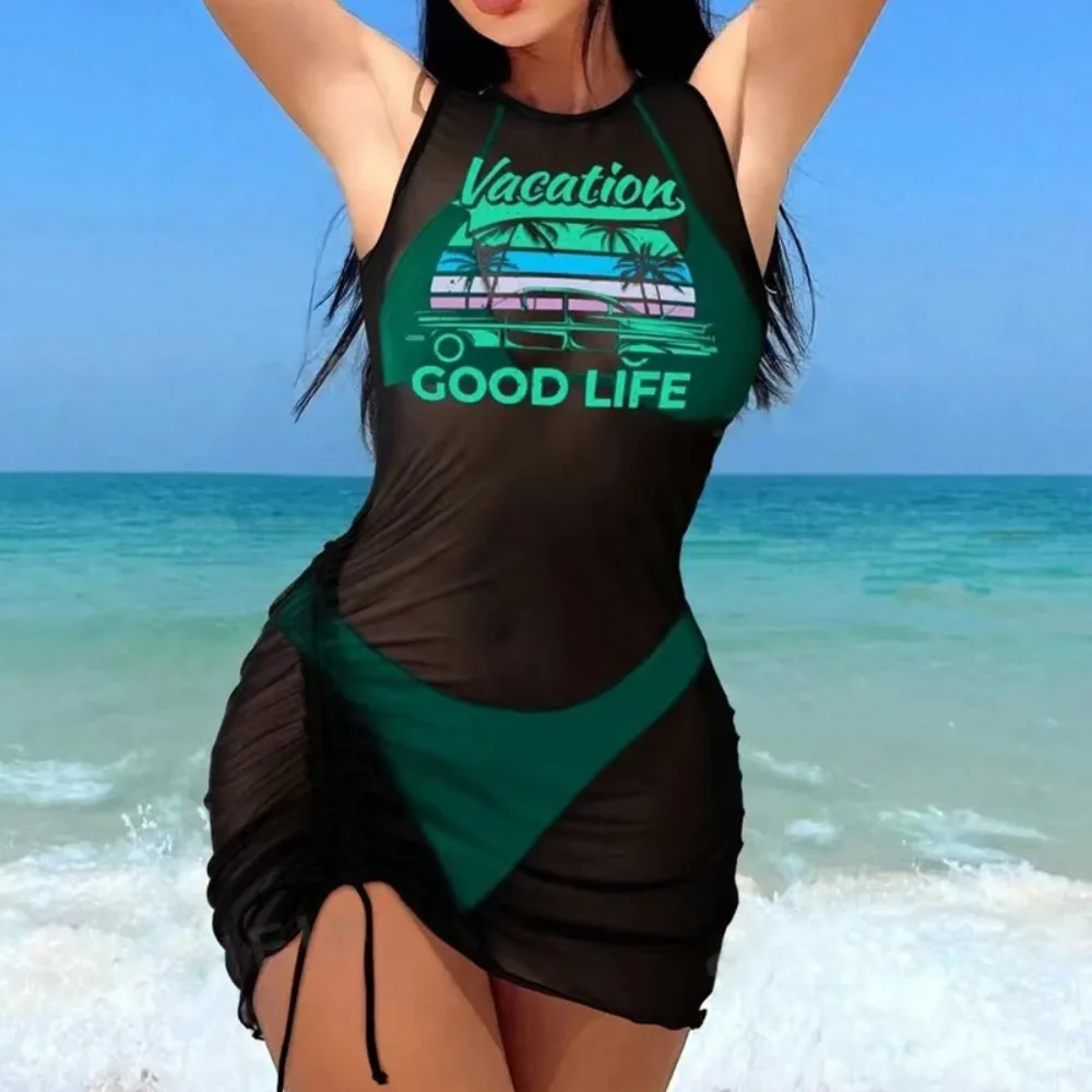 Conjunto de 3 Piezas de Traje de Baño para Mujer, Vestido de Playa sin Mangas, Traje de Baño de Playa de Múltiples Colores, Vestido de Playa de Verano